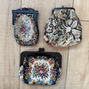 VTG Set Of 3 Floral Tapestry Coin Purse Metal/plastic Kiss Lock